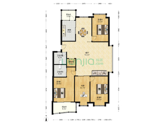 佳乐花苑 4室1厅2卫 152平方