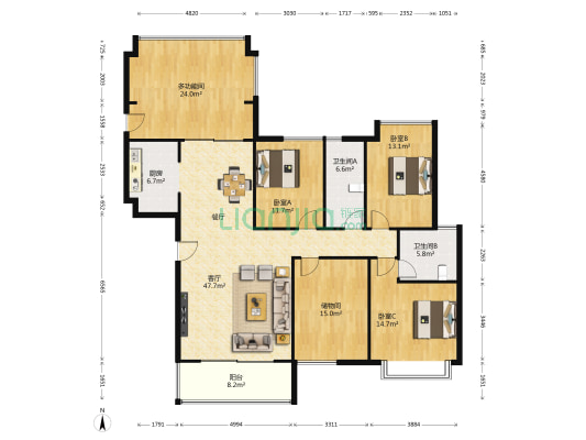 中天未来方舟E4组团德邻郡 4室1厅2卫 189平方