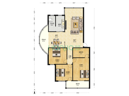 叶挺北大道 3室2厅1卫 150平方