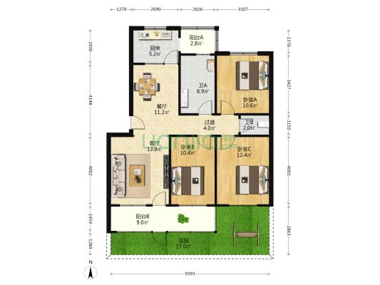 石绵瓦厂家属院 3室2厅2卫 102平方