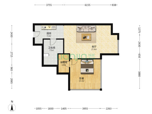 上海中心城开国际 1室1厅1卫 89平方