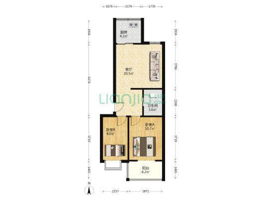 阳光小区 2室1厅1卫 67平方