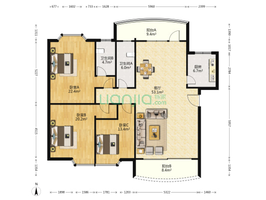 雅景居 3室1厅2卫 157平方