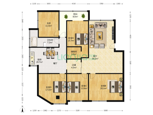 桃源公寓 5室1厅1卫 109平方