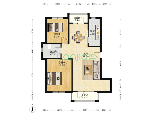 世纪海云天二期 2室1厅1卫 93平方