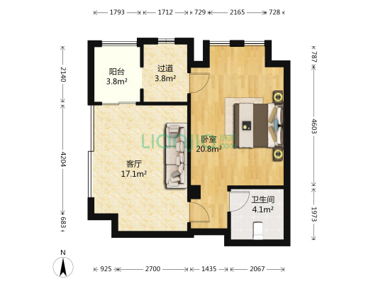 绿地城 1室1厅1卫 72平方