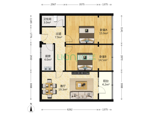 金雁电器厂家属院 2室1厅1卫 85平方