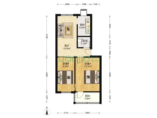 紫阳街220号 2室1厅1卫 61平方
