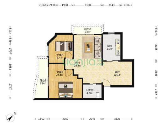 天梨阁南苑 2室2厅1卫 91平方