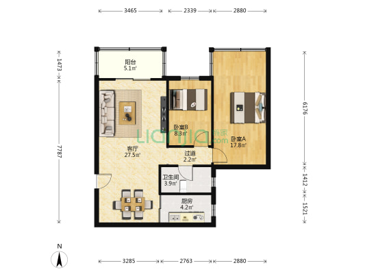 百合路38-64号宿舍（双号） 2室1厅1卫 79平方