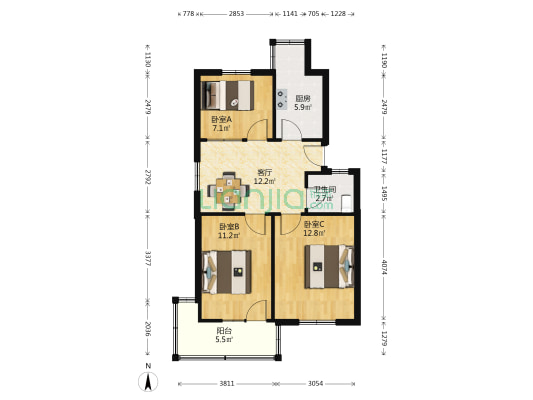 六安路219号 3室1厅1卫 68平方