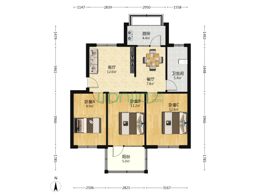区防疫站宿舍（新村路184号院） 3室2厅1卫 81平方