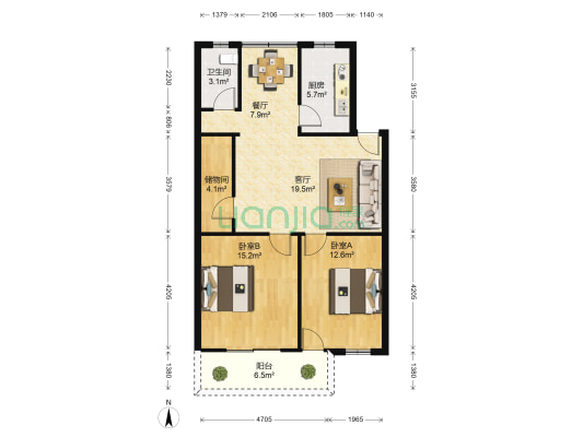广西出入境检验检验局第二宿舍 2室2厅1卫 85平方