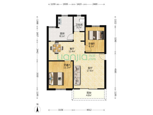 罗芳雅苑职工住宅楼 2室2厅1卫 77平方