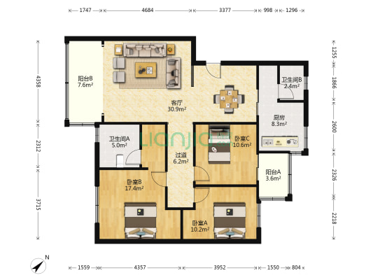 湖滨路71号 3室1厅2卫 115平方