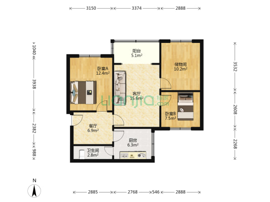 医学院路小区 2室2厅1卫 78平方