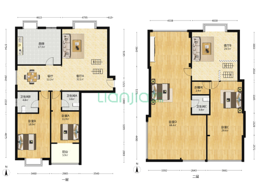 唐延国际中心 4室3厅3卫 138平方
