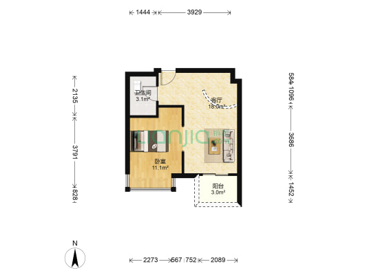 金叶豪苑 1室1厅1卫 43平方