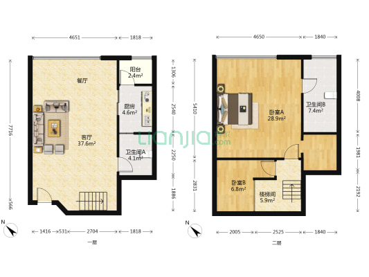 新世纪豪园博客公寓 2室1厅2卫 78平方