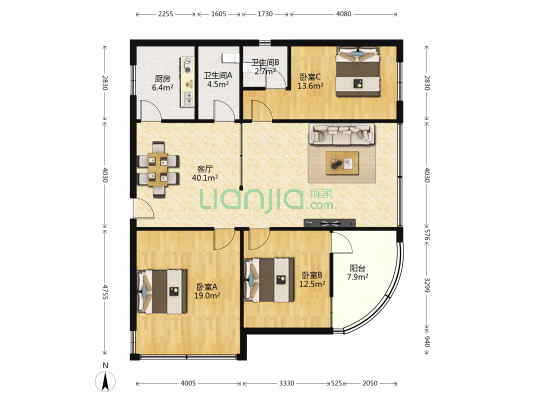 新中路56号 3室1厅2卫 131平方