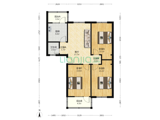 市场南街6-2号 3室1厅1卫 97平方