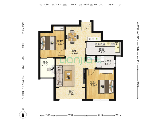 龙泽园五期 2室2厅1卫 95平方