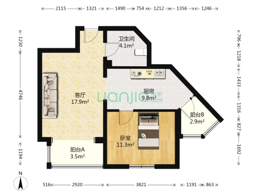 东升江畔 1室1厅1卫 75平方