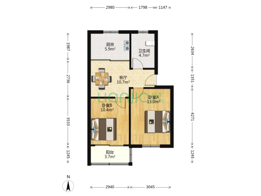 白马涧花园四区 2室1厅1卫 63平方