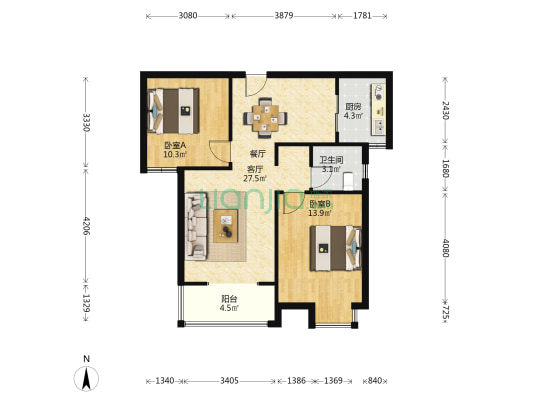 和谐家园二号院 2室1厅1卫 87平方