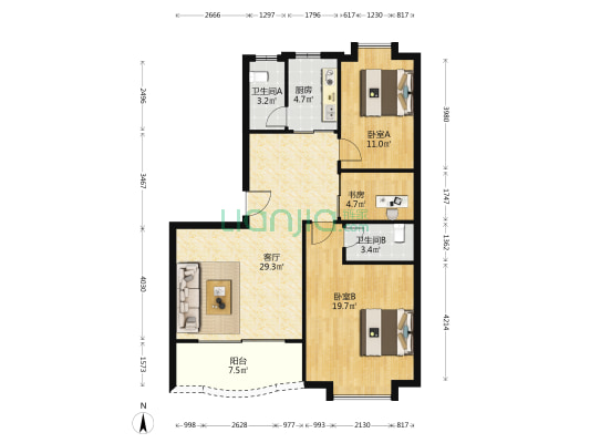 新富楼 3室1厅2卫 97平方