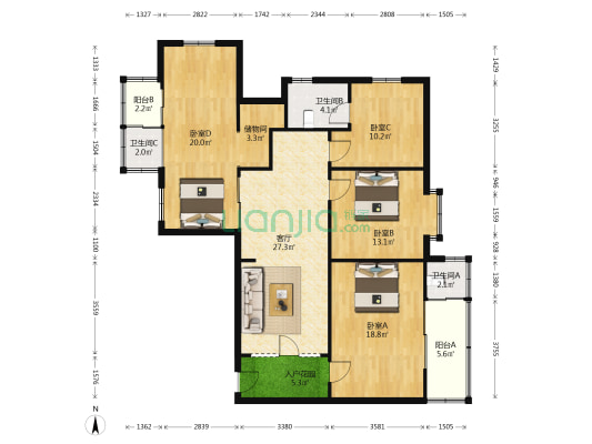信安楼 4室1厅3卫 131平方