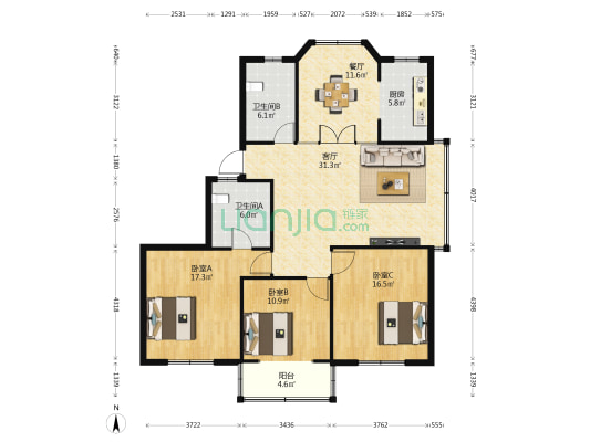 后喻江路 3室2厅2卫 135平方