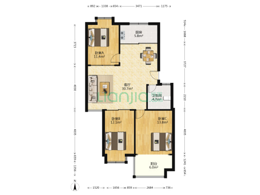 民生仙境人家 3室1厅1卫 101平方