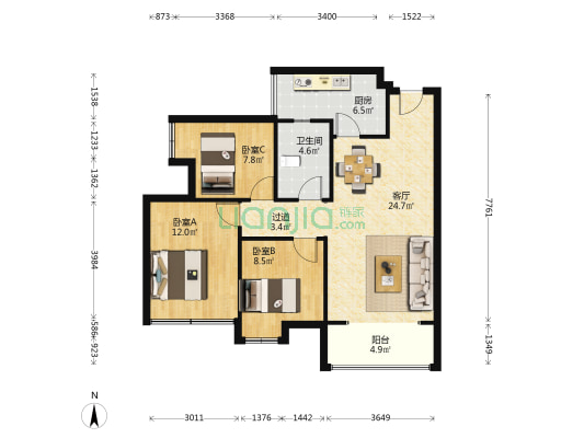 金泰天悦湾 3室1厅1卫 89平方