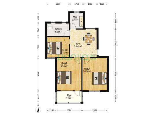 农业局宿舍 3室1厅1卫 74平方