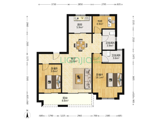 文瑞名邸 3室1厅2卫 117平方