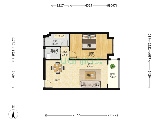 别样幸福城3号地块佳美苑 1室1厅1卫 65平方