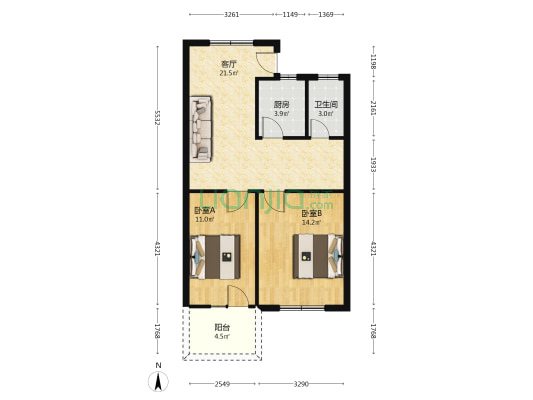 五交化楼 2室1厅1卫 72平方
