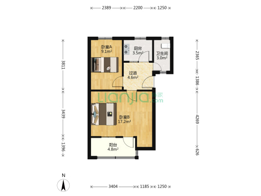 阀门社区 2室0厅1卫 53平方