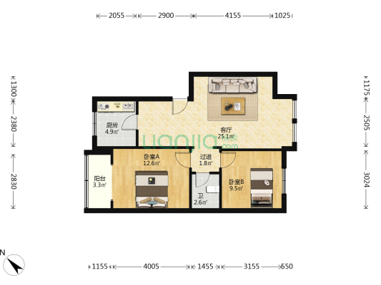岷山公寓 2室1厅1卫 75平方