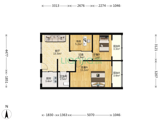 市政三区 3室1厅1卫 74平方