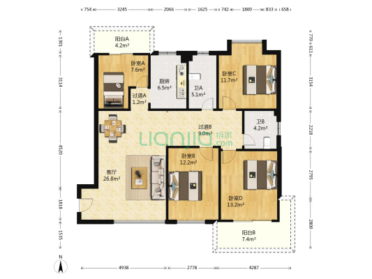 盛世新都 4室1厅2卫 137平方