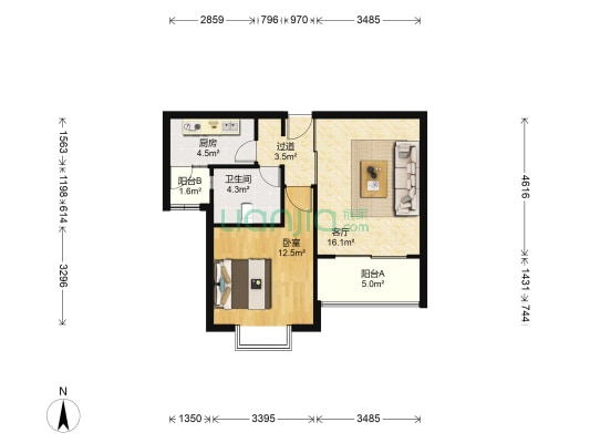 日月星城 1室1厅1卫 65平方