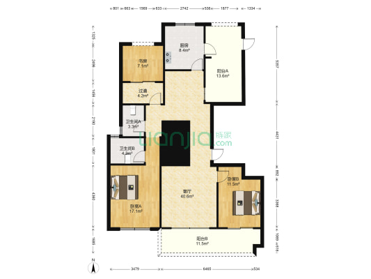 群贤府和园 3室1厅2卫 129平方