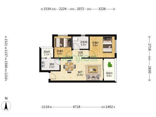 佳兆业金御佳园 2室1厅1卫 60平方