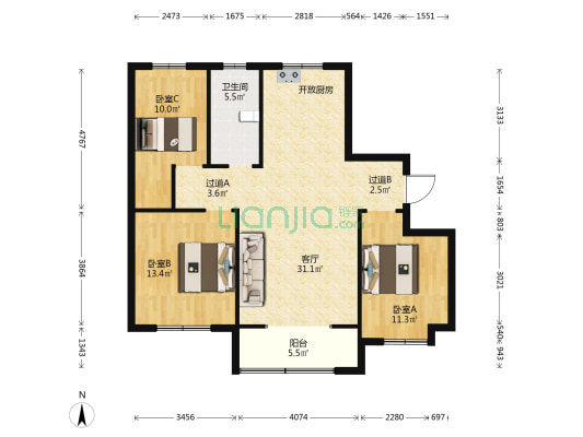华邦旭馨园A区 3室1厅1卫 120平方