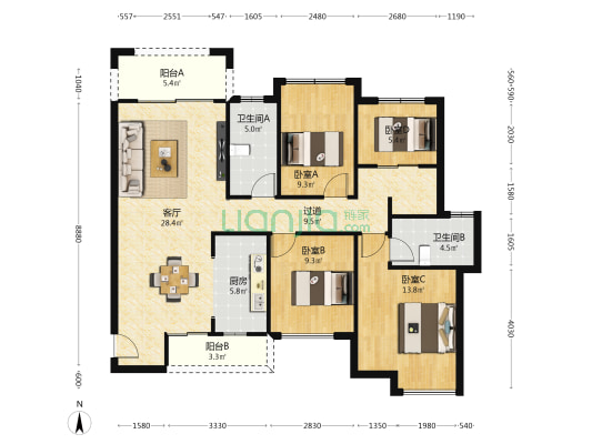 兴进•颐景城 4室1厅2卫 119平方