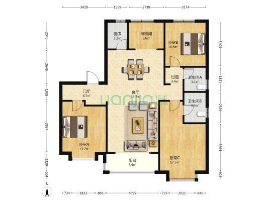 未来花珺 3室1厅2卫 142平方