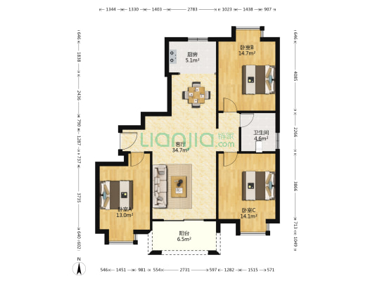 华惠名苑 3室1厅1卫 117平方