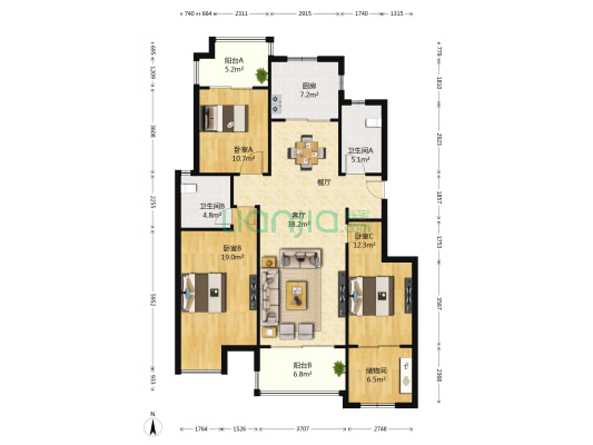万科城采薇苑 3室1厅2卫 129平方